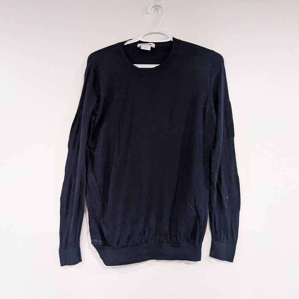 Lacoste 100% Cotton Crew Neck Sweater Navy Blue Size 40 Size Medium